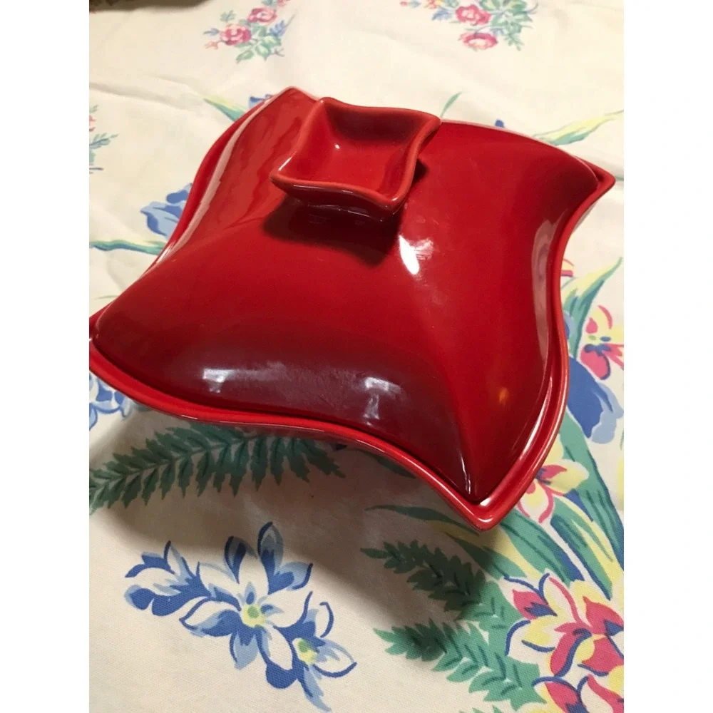 Godinger Sienna‎ Red Pinwheel 1 Qt Covered Baking Dish/ Casserole 80s Vintage